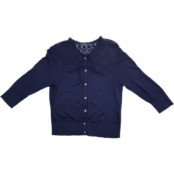 Polo Ralph Lauren Vintage Pointelle-Knit Mother of Pearl Button Cardigan Size L - Picture 8 of 11